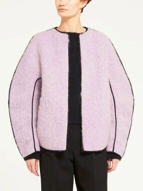 T_COAT T22_Furry Lilac Wool-Blend Piped Bomber Jacket